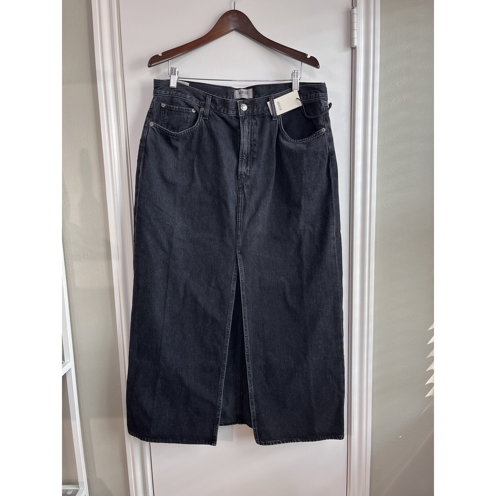 Agolde Leif Skirt Spider 31 Black Maxi Denim Slit Skirt Grunge Goth Chunky 90s